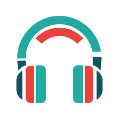 Stylized headphones with teal and red accents.