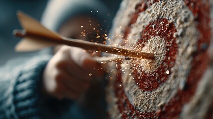 Cinematic Arrow Hitting Target Bullseye with Sparks Flying Around Archery