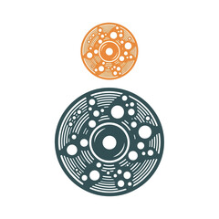 Two circular abstract designs with dots and lines.