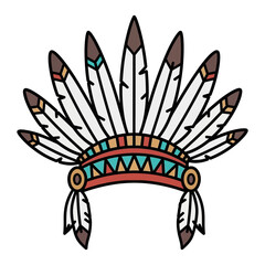 Feather headdress with colorful beaded band and dangling feathers.