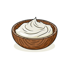 A delicious and healthy serving of yogurt in a rustic wooden bowl