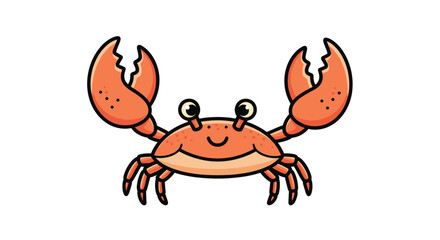 Friendly cartoon crab character with large orange claws and a happy smiling expression isolated on white background.