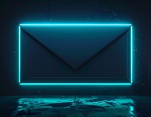 Illuminated Envelope Icon with Blue Neon Light on Dark Textured Background
