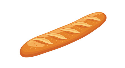 Long crusty French baguette bread with golden brown skin and score marks shown at a diagonal angle on a white background.