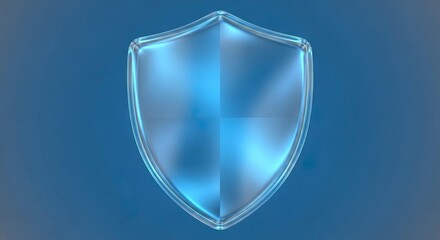 Abstract glass shield protection symbol on blue background