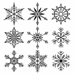 Obraz premium Snowflake Collection Hand Drawn Black and White Vector Illustration for Winter Design