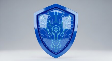 Digital shield with glowing circuit design on white backdrop