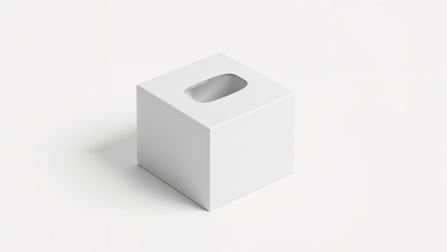 White tissue box with a single opening, minimalist design, on a plain white background.