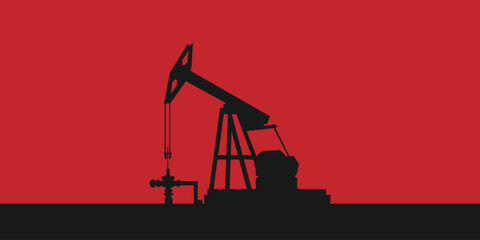 Oil rig pumpjack background. Petroleum industry. Simple flat silhouette banner. Crude oil