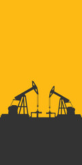 Oil rig pumpjack background. Petroleum industry. Simple flat silhouette banner. Crude oil