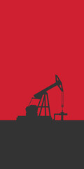 Oil rig pumpjack background. Petroleum industry. Simple flat silhouette banner. Crude oil