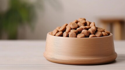 Rustic dog bowl setup, Simple kitchen scene emphasizing healthy dog nutrition presentation