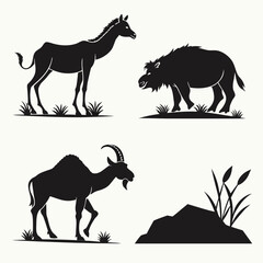 Silhouettes of various mountain animals