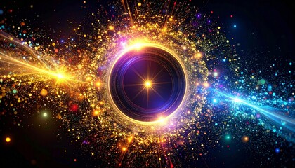 Abstract Cosmic Background with Golden Light Swirl　金色の光が渦巻く宇宙の抽象背景イラスト　デジタルイラスト