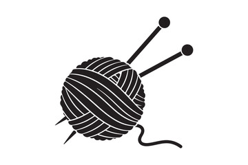 Black crochet hook and ball of yarn vector art isolated on white background