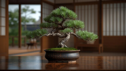 bonsai tree in a window