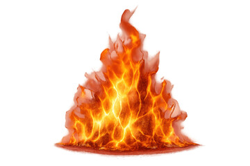 Blazing fire with orange and yellow flames, showing heat, power, energy, and danger on a transparent background