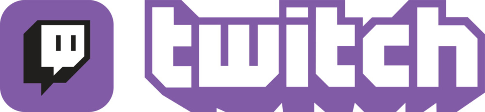 Twitch logo with icon and wordmark isolated on white background, editorial vector of the popular global video live streaming service for gamers