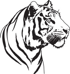 Majestic Tiger Head Profile Ink Drawing Black and White Illustration © Nurcreator