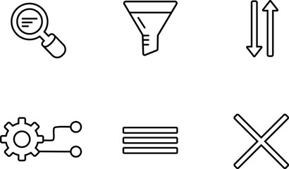 Line icon set featuring search, filter, and navigation symbols  