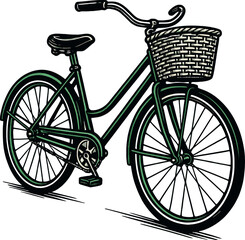 Vintage Bicycle Basket Green Retro Bike Vector