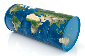 A 3d earth globe illustration of the world features blue oceans and green continents Cylinder Shaped.