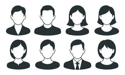 Set of eight silhouetted profiles