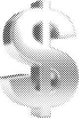 dollar sign made of small dots on white background