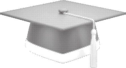 Graduation cap with tassel in halftone effect isolated on transparent background