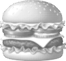 Halftone burger icon with halftone dots effect