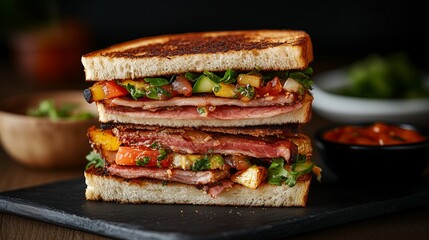 Cheese bacon sandwich, Savory toasted sourdough with melted cheese and crispy bacon