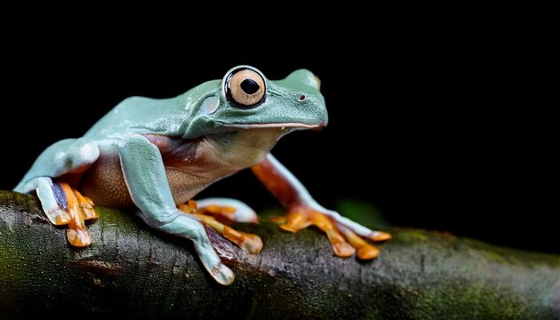 Detailed Wildlife Photo Dumpy Tree Frog Litoria Caerulea In A Dark Rainforest Setting
