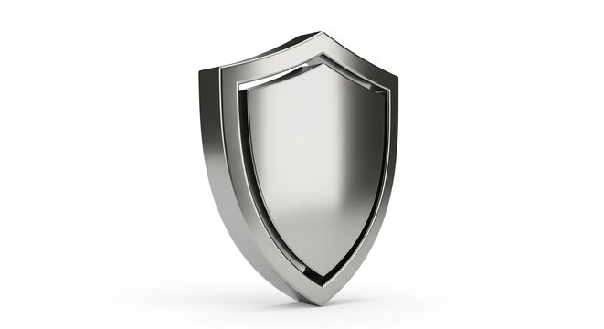Metallic shield on white background protection symbol
