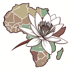 Africa map with lotus flower