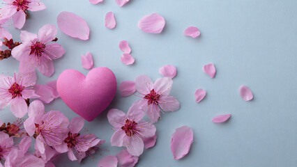 spring background with pink flowers heart