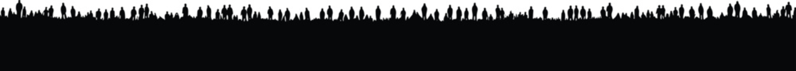 Fototapeta premium Black Silhouettes of Diverse People Standing in Line Against White Background Representing Crowd, Unity, and Social Waiting Scene