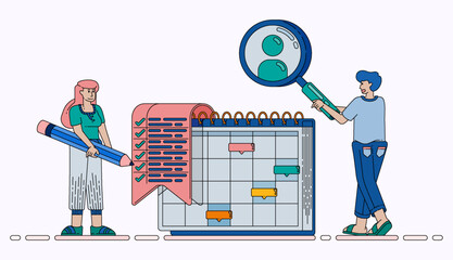 Scheduling Calendar with Notes and Check Marks to Ensure Optimal Performance Task Completion and Organized Time Management. Design can be used for banner, website, poster, landing page, social media