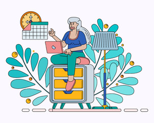 Scheduling and Managing Time for Casual Work and Work From Home Lifestyle with Calendar Clock and Flexible Management. Design can be used for banner, website, poster, landing page, social media, ads