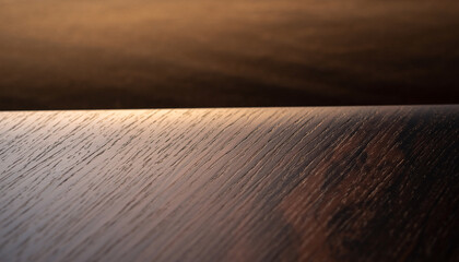 Close-up abstract view of dark brown wood grain texture with a subtle highlight along the edge, creating a sense of depth and natural pattern. Ideal for backgrounds, overlays, or design elements.
