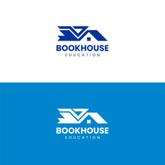 house and books for architectural knowledge logo or library