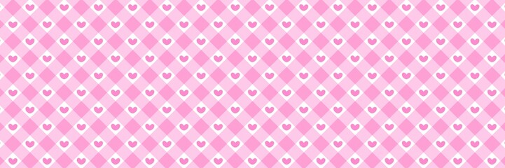 Valentine pink gingham pattern with cute hearts. Aesthetic checkered background for romantic themes, scrapbooking, and feminine textile designs. Sweet pastel decorative wallpaper for Valentine's Day.