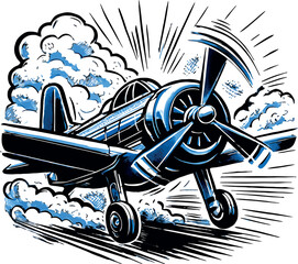 Vintage Propeller Airplane Blue Retro Aviation