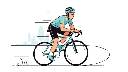 Man riding bicycle in city with motion lines and urban background with cycling and transport