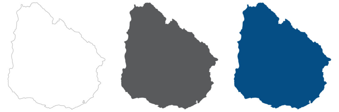 Uruguay map plain set. Map of Uruguay in blank set.