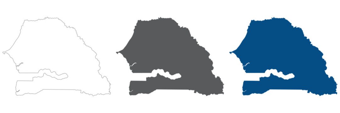 Senegal map plain set. Map of Senegal in blank set.
