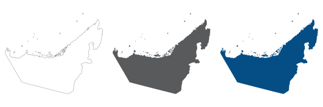 United Arab Emirates map plain set. Map of UAE in blank set.