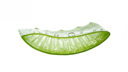 Aloe vera slice in a liquid with bubbles. Natural remedy and health concept. Botanical and skincare. The concept of natural healing and wellness.