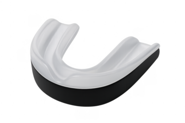 White mouthguard protecting teeth during contact sports