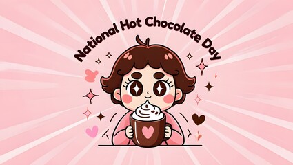 Cute girl enjoying a warm cup of national hot chocolate day