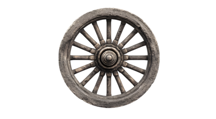 Vintage wooden wagon wheel on transparent background